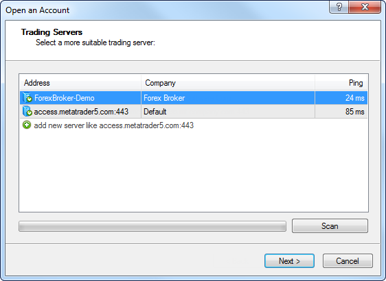 A screenshot of the 'Open an Account' window in MetaTrader 5 (MT5) platform.